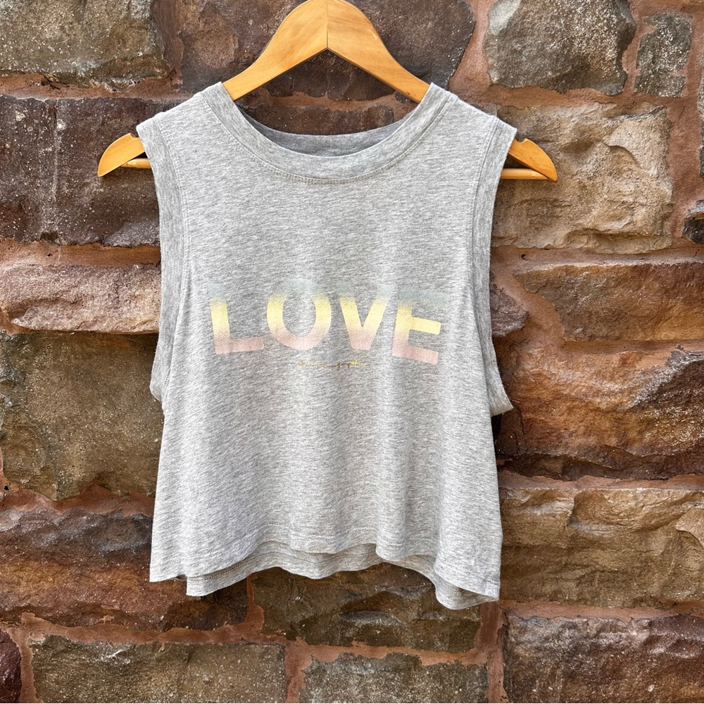 SPIRITUAL GANGSTER CROPPED BOXY TANK TOP MUSCLE TEE WITH PASTEL LOVE GRAPHIC M